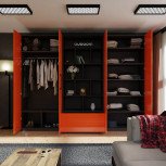 Распашной шкаф Auroom D-12 - AGT Глянцевый Оранжевый / EGGER Черный Графит