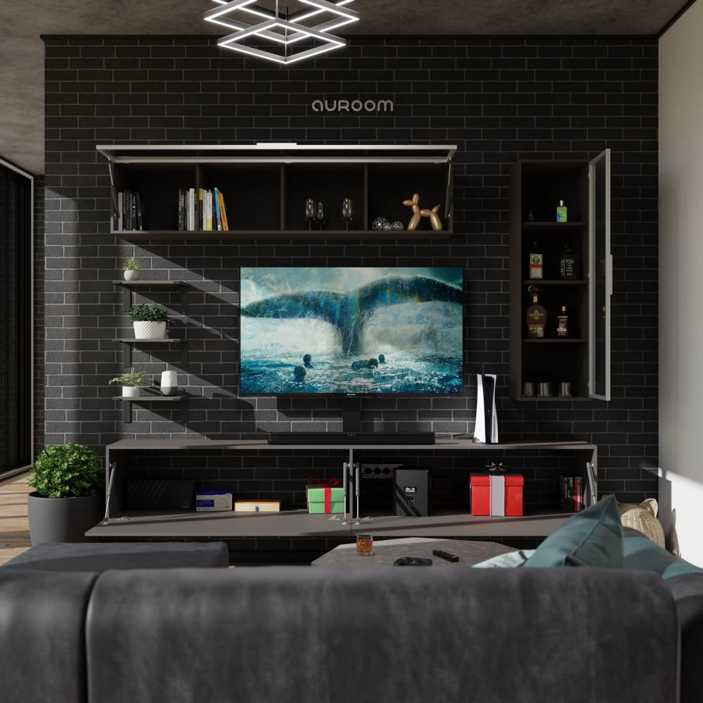 Стенка под телевизор Auroom S-50 EGGER - Черный Графит / Тонированное стекло