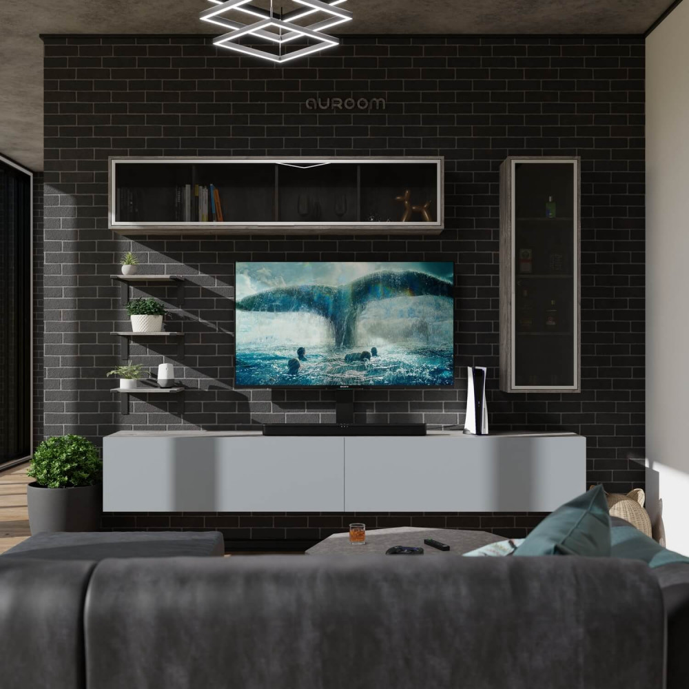 Стенка под телевизор Auroom S-50 EGGER - Сосна Пасадена / Серый Монументальный / Тонированное стекло